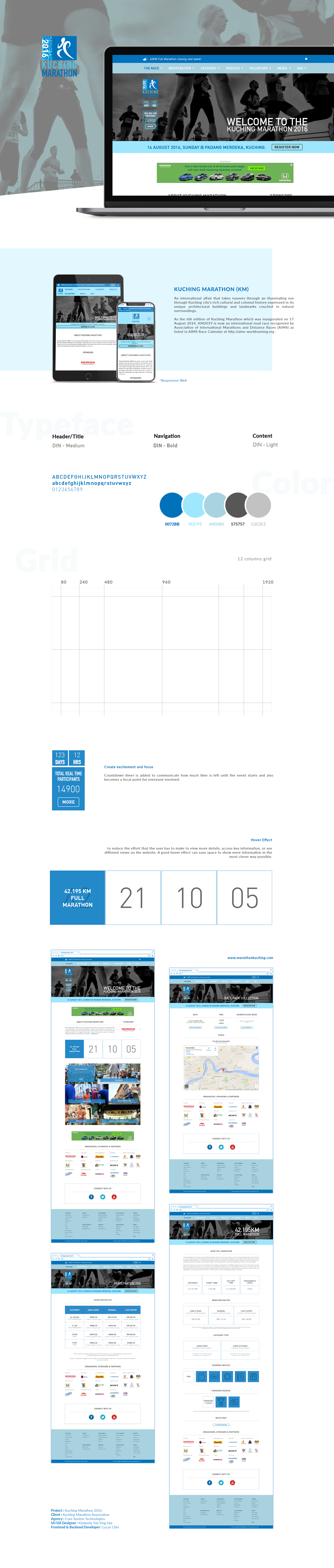 Kuching Marathon 2016 website design, registration journey, and responsive screens